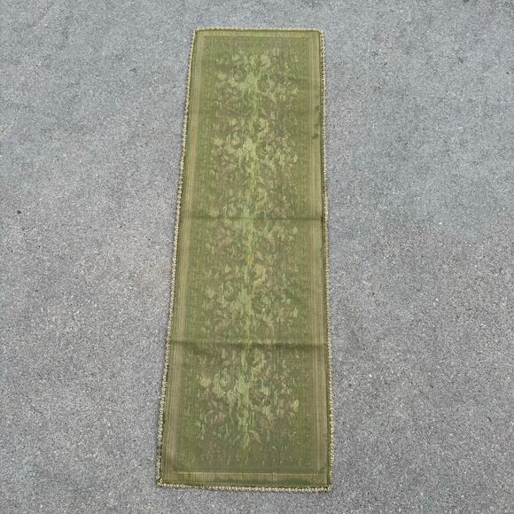 Vintage 60s Amrose Art Linens Green Pink Rectangular Table Runner Dresser Scarf - Picture 2 of 7